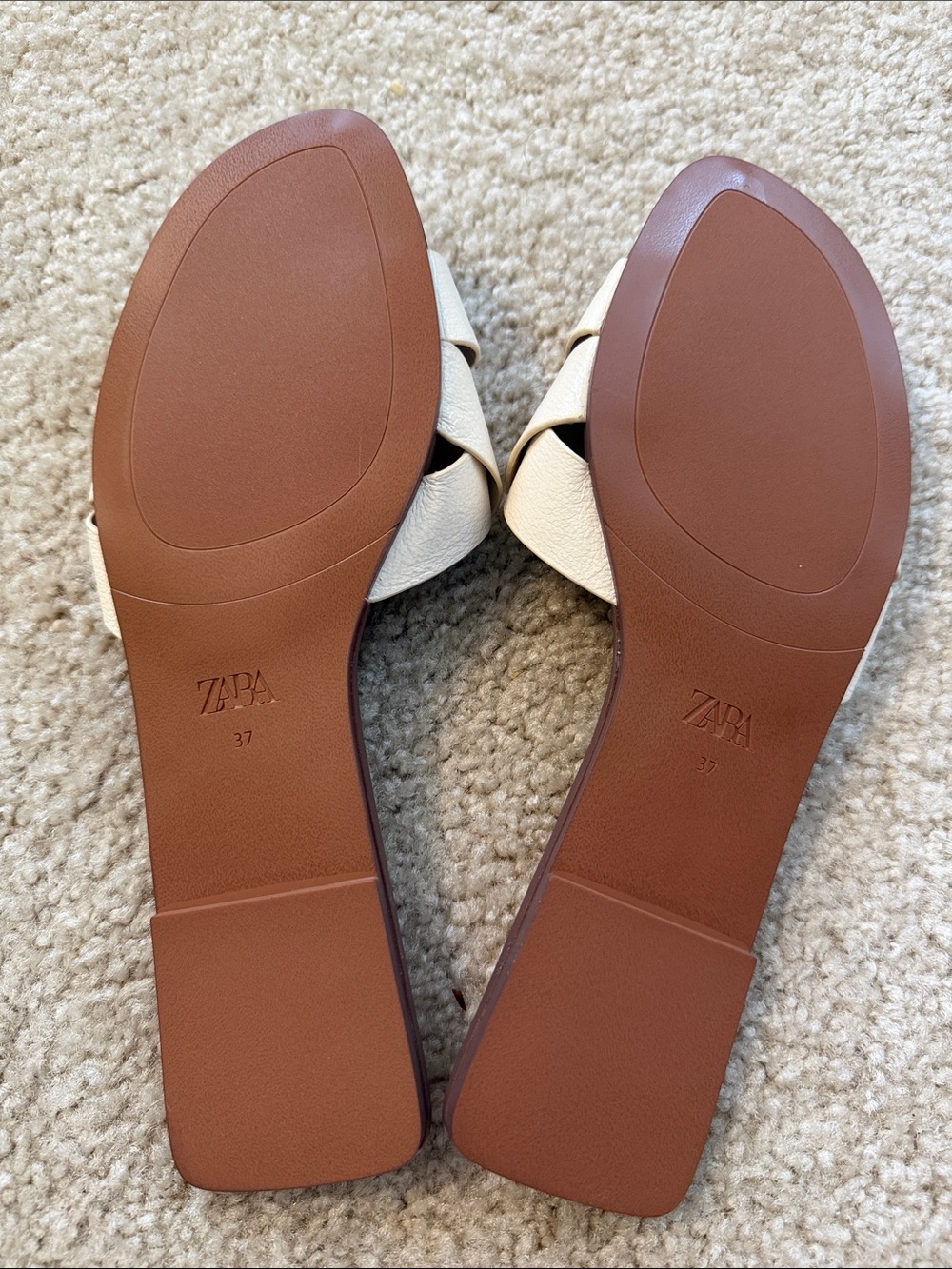 ZARA Cream Braided Leather Slide Sandals with Brown Footbed - Picture 2 of 2